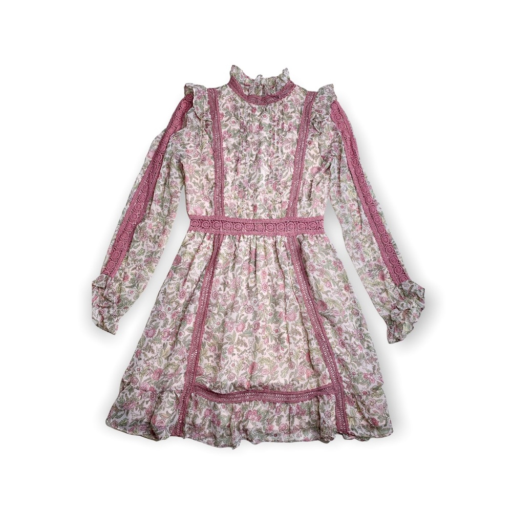 NEW Topshop Pink Floral Lace Insert Mock Neck Mini Dress